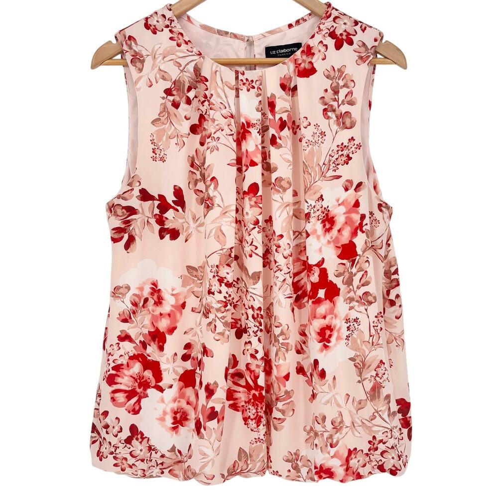 Liz Claiborne Career Pink Floral Sleeveless Gathered Hem Top Size L